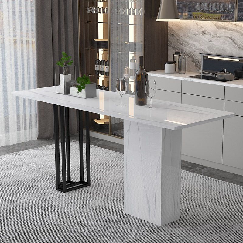 Industrial Black Steel Bar Dining Table White Stone Top Rectangle Indoor Bistro Table Clearhalo 'Bar Furniture' 'Bar Tables' 'bar_tables' 'furn' 'furn_bar_tables' 'Furniture' 'furniture_bar_tables' 'Kitchen & Dining Furniture' 1200x1200_242d4938-441b-4517-9d8a-3f6a13b20d5a