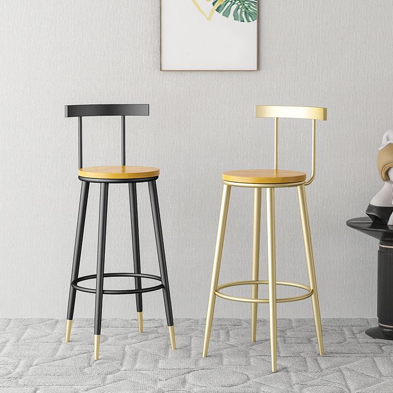 Modern Armless Backrest Counter Stool Iron Bar Stool with Wooden Seat and Pedal