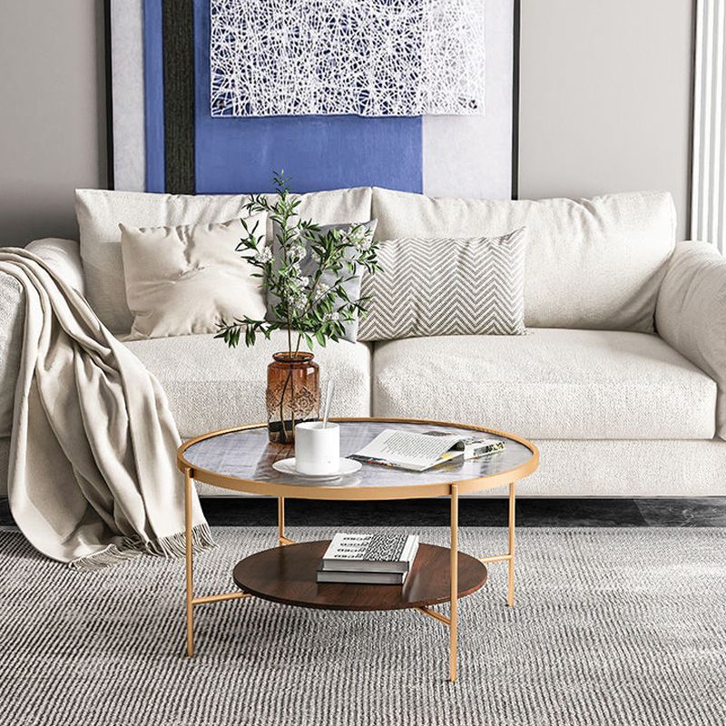 17.7" Tall Modern Cross Leg Glass Round Coffee Table with Shelf Clearhalo 'Coffee & Accent Tables' 'Coffee Tables' 'coffee_tables' 'furn' 'furn_coffee_tables' 'Furniture' 'furniture_coffee_tables' 'Living Room Furniture' 1200x1200_2433db80-bf3e-48c6-ab42-28b593f02a5e