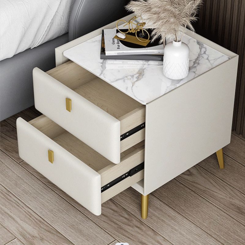 Mesa de acento de cuero sintética Mesa nocturna de 2 cavadores para el dormitorio