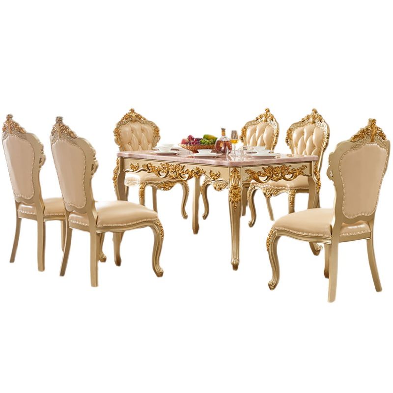 Solid Wood Victorian Rectangular Dining Table Marble Top Table with 4 Legs Clearhalo 'Dining Tables & Seating' 'Dining Tables' 'dining_table' 'furn' 'furn_dining_table' 'Furniture' 'Kitchen & Dining Furniture' 1200x1200_243b36da-066f-419c-97bc-143c33ba9127