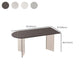 Mesa moderna de forma irregular, mesa de piedra sinterizada con pedestal doble