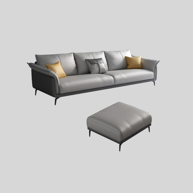 Light-grey Faux Leather Pillow Top Arm Sofa/Sectional with Stain-Resistant Clearhalo 'furn' 'furn_sectionals' 'Furniture' 'furniture_sectionals' 'Living Room Furniture' 'Sectionals' 1200x1200_243e0dc1-4b3f-4882-b604-01739c21e66f