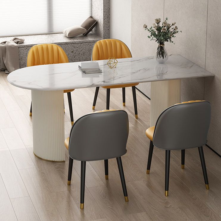 Simplicity Style Sintered Stone Dining Table Double Pedestal Base Freeform Table for Home Clearhalo ' dining_table' 'Dining Tables & Seating' 'Dining Tables' 'furn' 'furn_dining_table' 'Furniture' 'furniture_dining_table' 'Kitchen & Dining Furniture' 'kitchen&dining_furn' 'kitchen' 'kitchen_dining_table' 1200x1200_24401018-4afb-462f-aff2-6694f5bc3da3