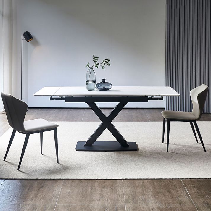 Rectangle Contemporary Dining Table Sintered Stone Table with Black Pedestal Base Clearhalo ' dining_table' 'Dining Tables & Seating' 'Dining Tables' 'furn' 'furn_dining_table' 'Furniture' 'furniture_dining_table' 'Kitchen & Dining Furniture' 'kitchen&dining_furn' 'kitchen' 'kitchen_dining_table' 1200x1200_24405717-7e7b-47a2-8057-2846b648ad92