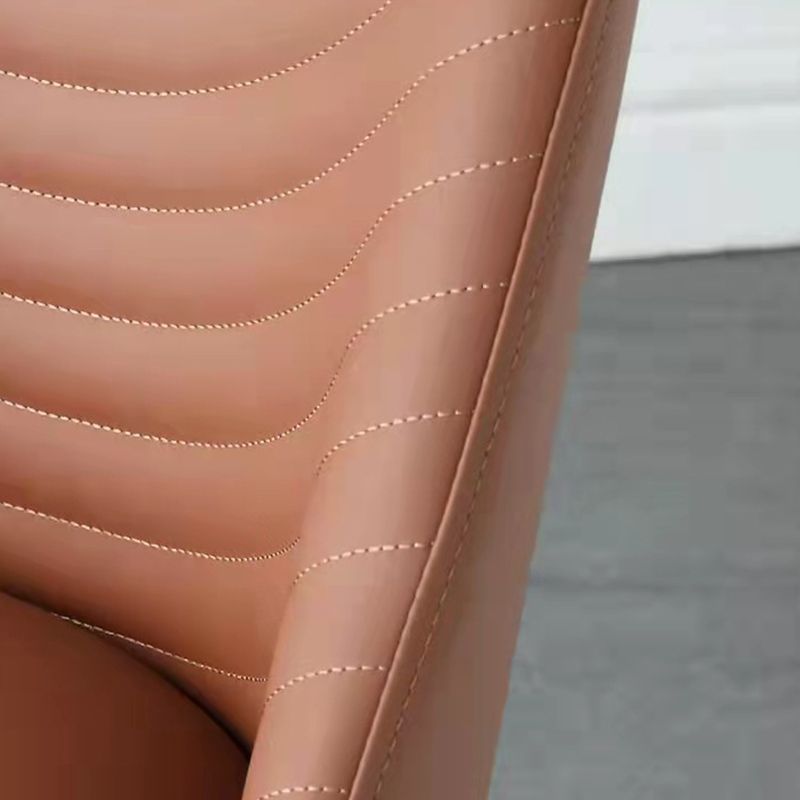 Moderne stijl metalen eetkamerstoel faux lederen armloze eetkamerstoel voor huisgebruik