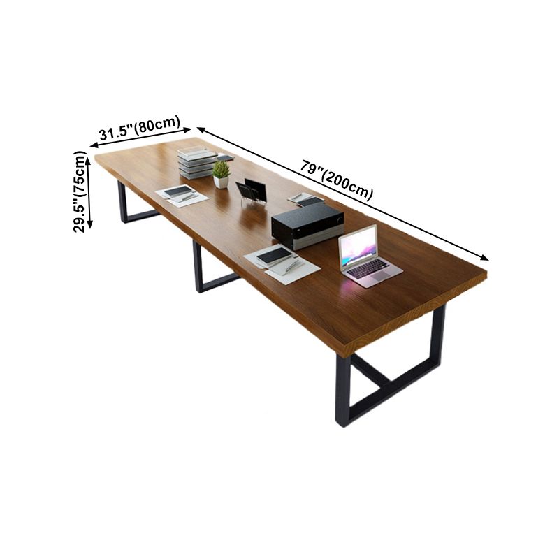 Rectangle Trestle Base Industrial Table Wood Color Fixed Table of Solid Wood Clearhalo ' dining_table' 'Dining Tables & Seating' 'Dining Tables' 'furn' 'furn_dining_table' 'Furniture' 'furniture_dining_table' 'Kitchen & Dining Furniture' 'kitchen&dining_furn' 'kitchen' 'kitchen_dining_table' 1200x1200_2446d571-d122-4414-886d-72c5ca6c5634