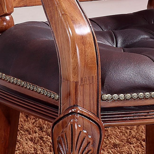 Rustieke stijl eetkamerstoel lederen stoel met houten basis voor thuis