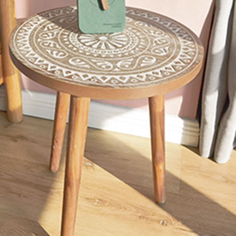 Solid Wood Round Side End Table Rustic 3 Legs End Slide Table