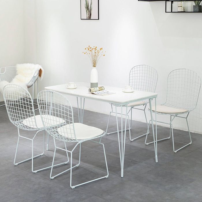Armless Kitchen Dining Side Chair Metal Dining Chair in White