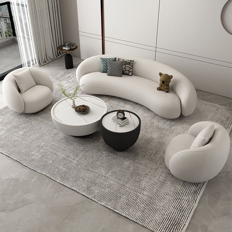 Moderne witte/grijze wol gebogen bank strakke achterkant -stationaire sectionele sectionele