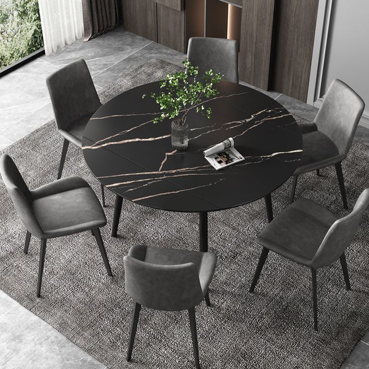 52" Extendable Round Dining Table Modern Adjustable Sintered Stone Top Table with 4 Legs Clearhalo ' dining_table' 'Dining Tables & Seating' 'Dining Tables' 'furn' 'furn_dining_table' 'Furniture' 'furniture_dining_table' 'Kitchen & Dining Furniture' 'kitchen&dining_furn' 'kitchen' 'kitchen_dining_table' 1200x1200_2458244f-687b-4276-bd45-e88532cd9cfb