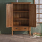 Armoire à accent industriel en nature naturelle avec une porte et des tiroirs en bois massif