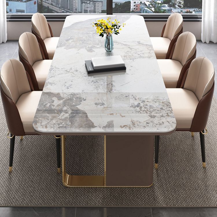 Set di dinette glam con sedie in pelle 1/2/5/6/7/9 PCs set da tavolo beige lucido