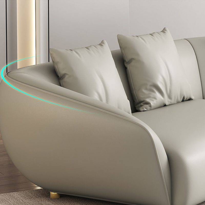 Glam Sloped Arm Sofa with Pillows Genuine Leather Sofa in Gray Clearhalo 'furn' 'furn_sectionals' 'Furniture' 'Living Room Furniture' 'Sectionals' 1200x1200_2460f057-e054-44f5-b21e-4a48fcc2b4c3