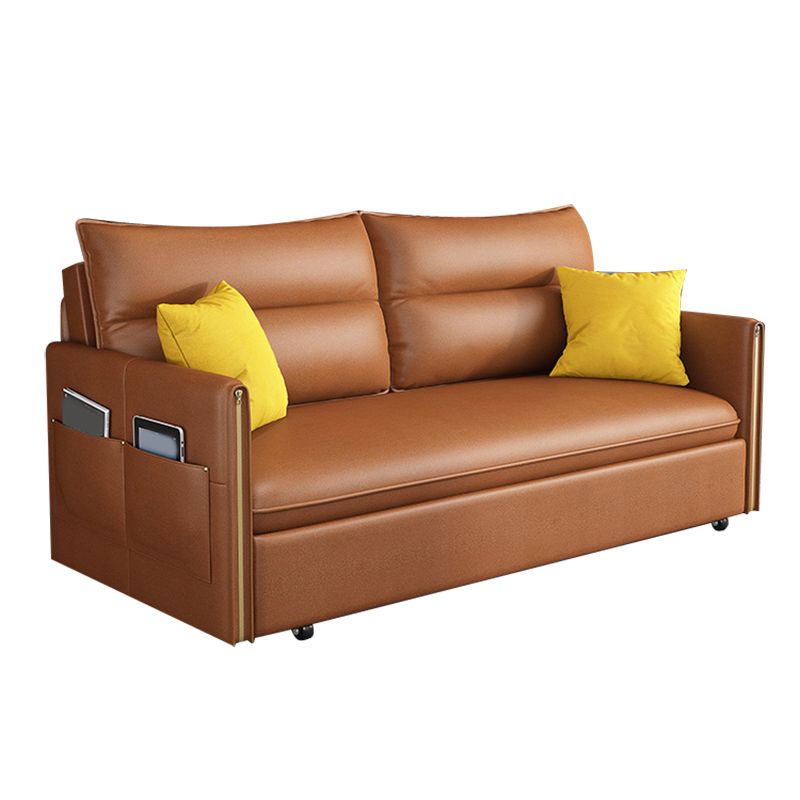 Convertible Contemporary Square Arm Faux Leather Bed Sofa Couch