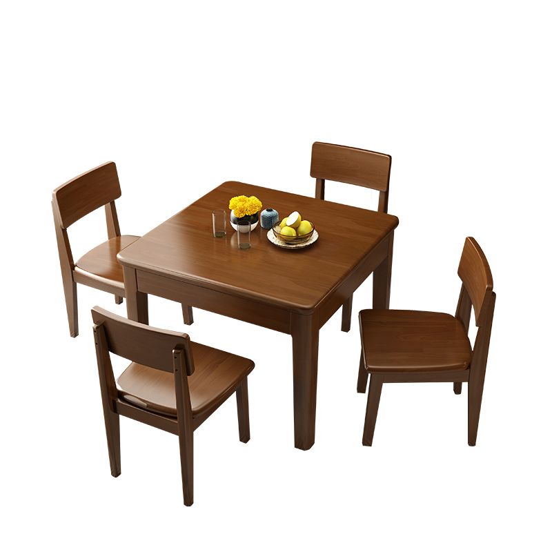 Muebles de madera maciza de estilo moderno 1/5 piezas de mesa cuadrada de forma cuadrada con silla