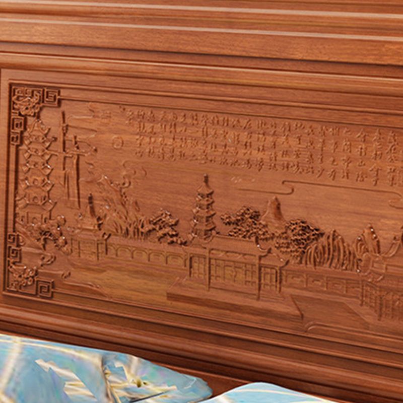 84.65 inch Wide Traditional Bed Frame Rubberwood Panel Bed with Headboard