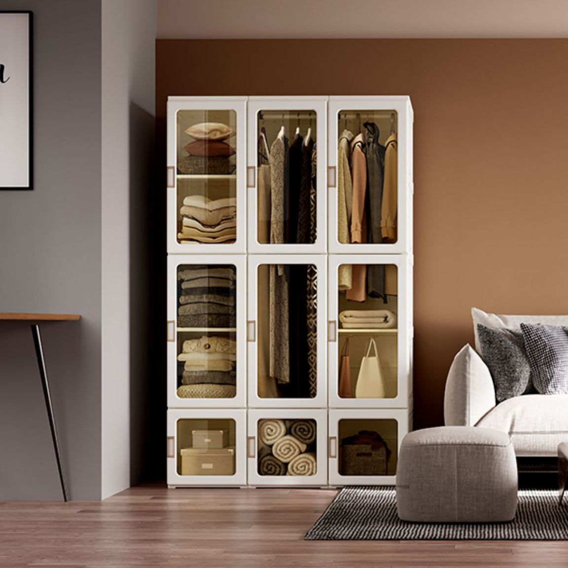 Modern Folding Plastic Wardrobe Freestanding Wardrobe with Shelves Clearhalo 'Armoires & Wardrobes' 'armoires_wardrobes' 'Bedroom Furniture' 'furn' 'furn_armoires_wardrobes' 'Furniture' 1200x1200_246f4bb3-fe30-4032-86a2-e7e2748944aa