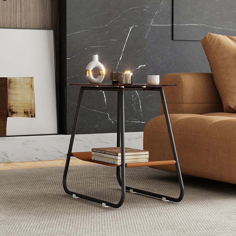 Moderia de vidrio de vidrio de vidrio con almacenamiento de mesa lateral de doble nivel ovalado