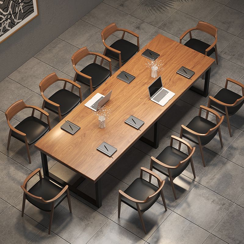 Industrial Pine Wood Office Desk Brown Rectangular Desk with Trestle Clearhalo 'furn' 'furn_office_desk' 'Furniture' 'Office Desks' 'Office Furniture' 'office_desk' 1200x1200_24707f25-4c6e-4064-a1e3-2ab65c2e3349