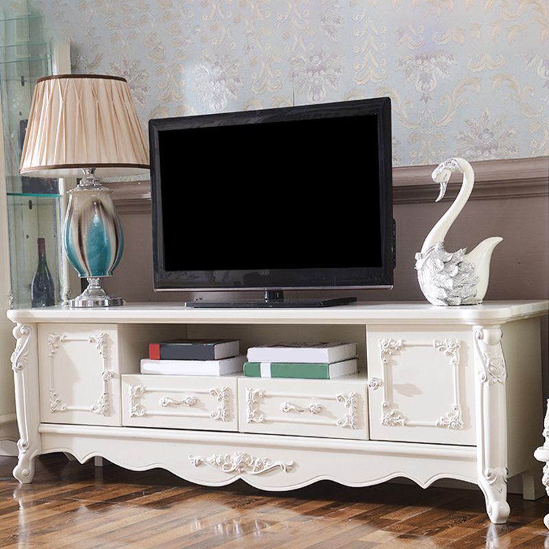 Traditional TV Media Stand White Open Shelving TV Stand Console with Drawers Clearhalo 'furn' 'furn_tv_stands_entertainment_centers' 'Furniture' 'Living Room Furniture' 'TV Stands & Entertainment Centers' 'TV Stands & Media Storage Furniture' 'tv_stands_entertainment_centers' 1200x1200_2474d183-824b-4019-a1c7-1781f58adcbe