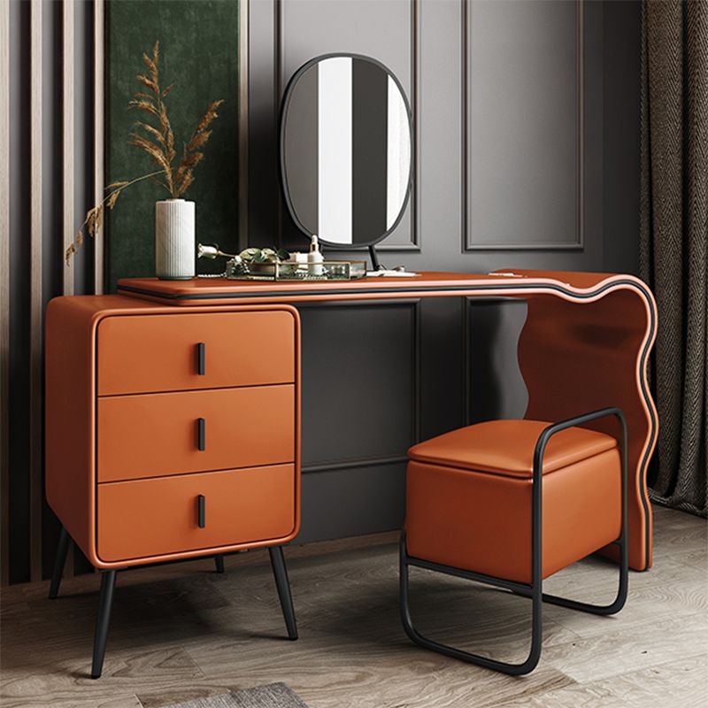 3 Drawers Make-up Vanity Set, 28.74" H Leather Vanity with Stool & Mirror Clearhalo 'Bedroom Furniture' 'furn' 'furn_makeup_vanities' 'Furniture' 'Makeup Vanities' 'makeup_vanities' 1200x1200_2474fdf4-1e5c-40a4-9a51-ea075b9e1124