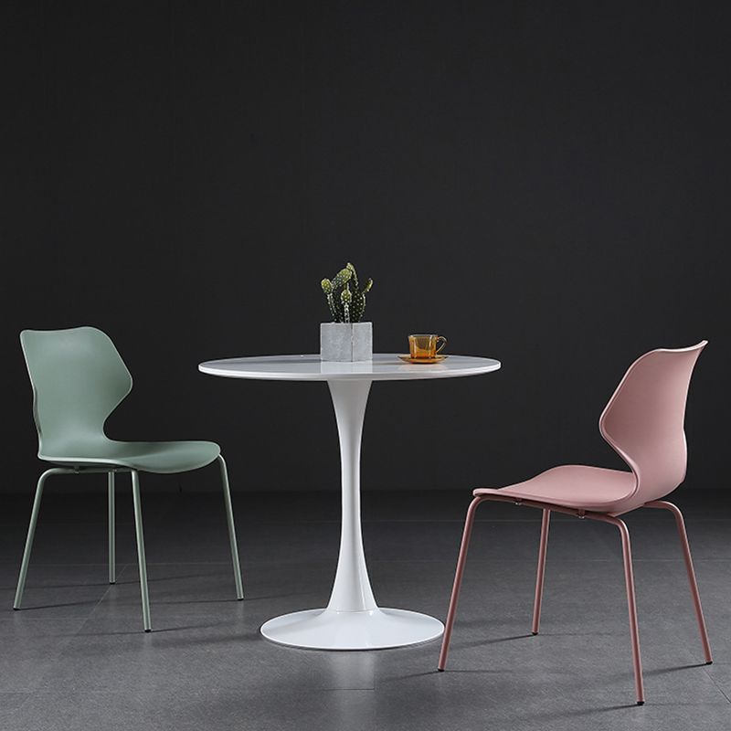Modern Wing Back Side Chair Plastic Armless Dining Chair with Metal Base
