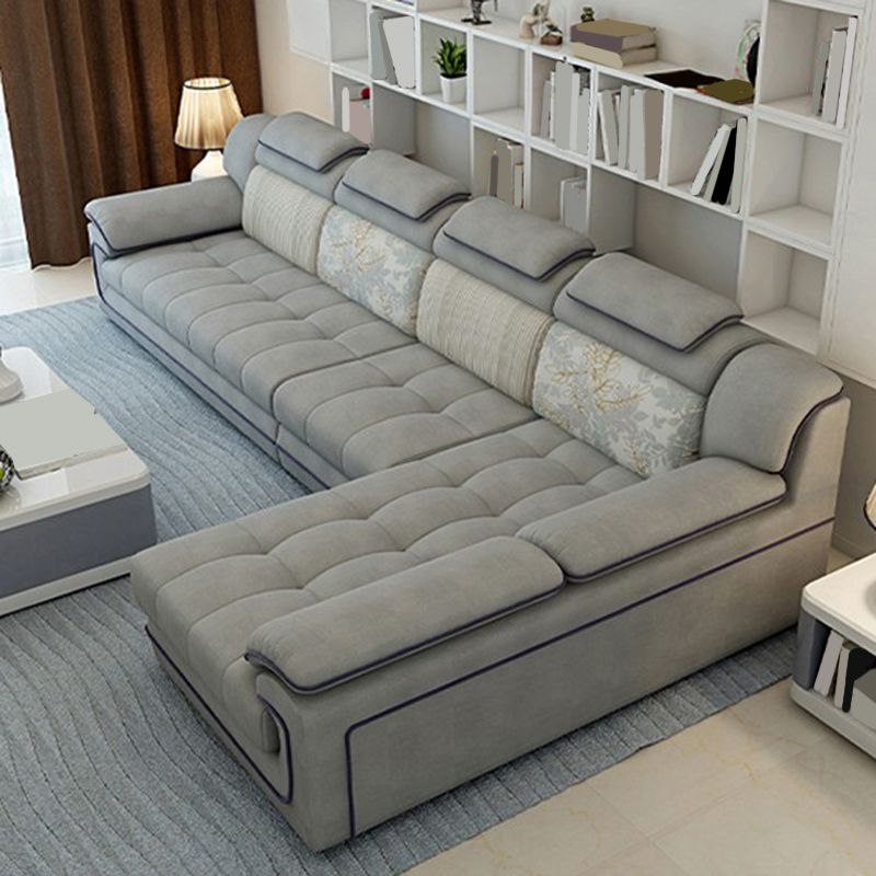 Grey Traditional Sectional Washable Pillow Top Arm Sectional for Living Room