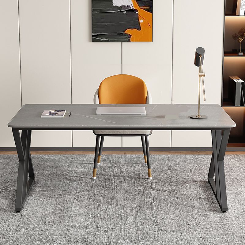Grey Rectangular Writing Desk Bedroom Office Desk with Metal Legs ...