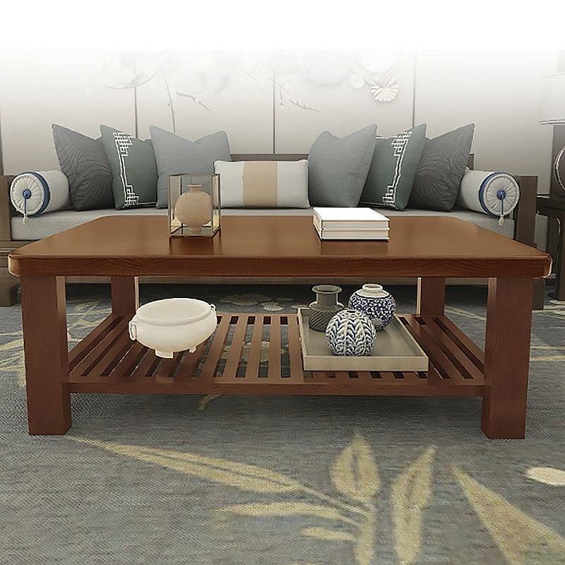 4 Legs Base Design Cocktail Table Wood/brown Pine with Storage Rack Coffee Table Clearhalo 'Coffee & Accent Tables' 'Coffee Tables' 'coffee_tables' 'furn' 'furn_coffee_tables' 'Furniture' 'Living Room Furniture' 1200x1200_24836bcf-2d2c-4dd9-9308-da9071936bab