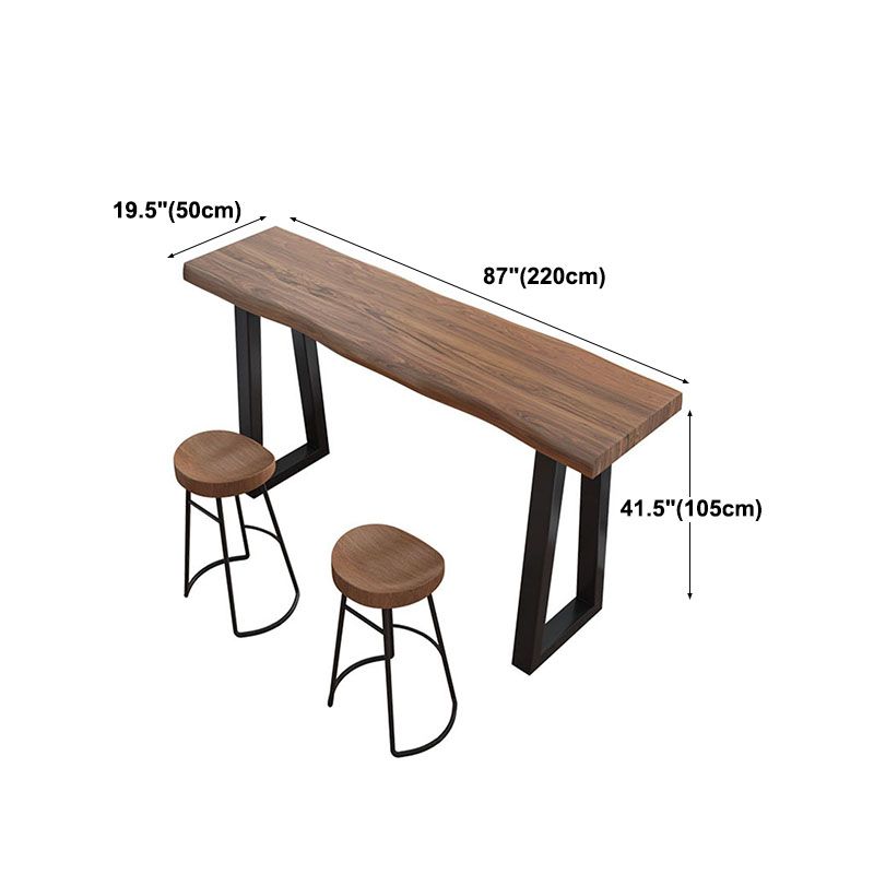 Industrial Brown Pine Bar Table Rectangle Black Double Pedestal Bistro Table (only table) Clearhalo 'Bar Furniture' 'Bar Tables' 'bar_tables' 'furn' 'furn_bar_tables' 'Furniture' 'furniture_bar_tables' 'Kitchen & Dining Furniture' 'kitchen&dining_furn' 'kitchen' 1200x1200_24843aca-f9a8-47ad-8321-239d4f5114d7
