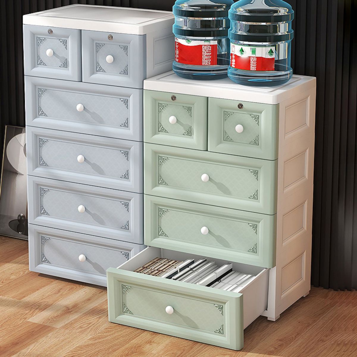 White/Blue/Green Lingerie Chest Contemporary Plastic Chest with Drawers for Bedroom Clearhalo 'Bedroom Furniture' 'Dressers & Chests' 'dressers_chests' 'furn' 'furn_dressers_chests' 'Furniture' 1200x1200_248476ce-6c4e-4490-9022-8f574d91f091