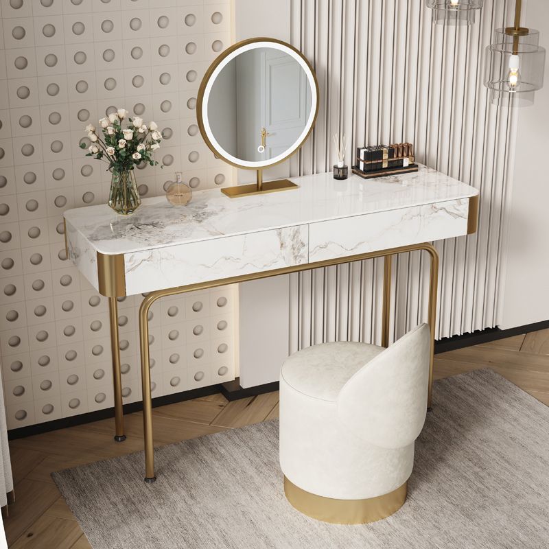 Glam leisteen en metalen make -upkapeltafel ontlasting met 2 laden
