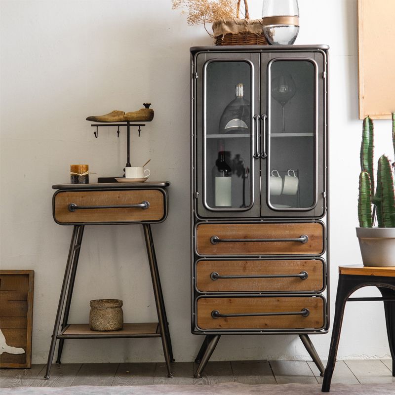 Black Metal Display Stand Glass Doors Traditional Curio Cabinet Clearhalo 'Display & China Cabinets' 'display_china_cabinets' 'furn' 'furn_display_china_cabinets' 'Furniture' 'Kitchen & Dining Furniture' 1200x1200_24930ba3-b960-4e28-903c-4711b2087657