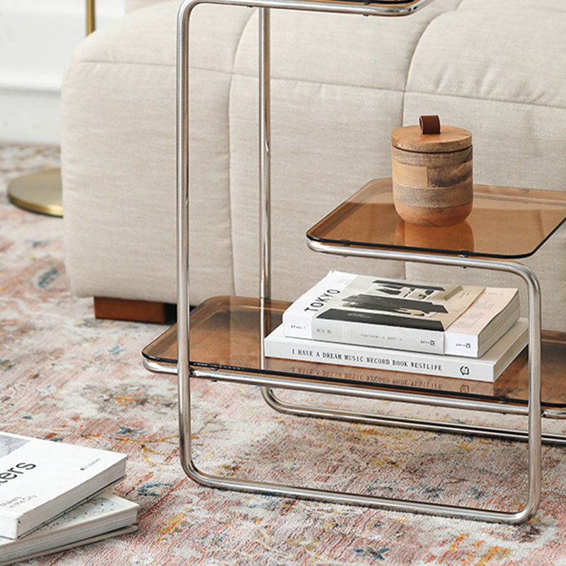 Tablero de vidrio de mesa lateral modernista con mesa auxiliar de 3 niveles cuadrados de almacenamiento