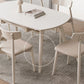Contemporary White Easy Folding Stone Dining Table with 4 Wooden Legs