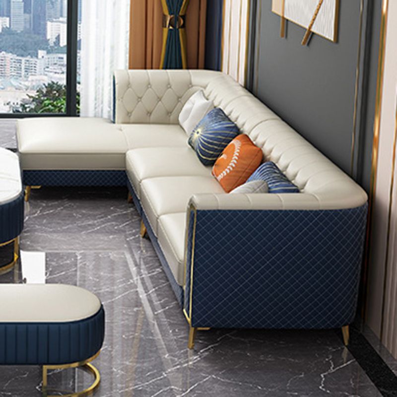Faux en cuir luxueux canapé sectionnel du bras évasé tufté sectionnel