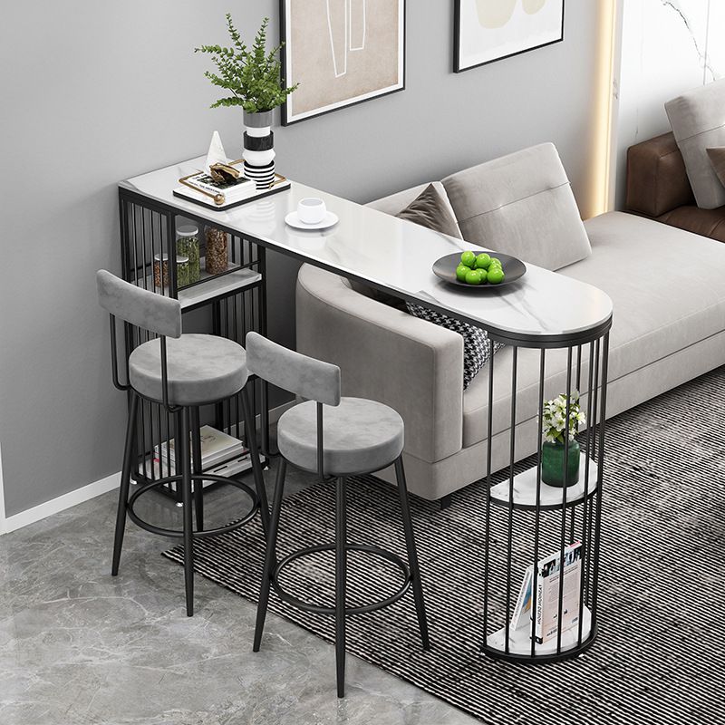 Glossy White Stone Top Bistro Table with Storage Glam Style Specialty Bar Table Clearhalo 'Bar Furniture' 'Bar Tables' 'bar_tables' 'furn' 'furn_bar_tables' 'Furniture' 'Kitchen & Dining Furniture' 1200x1200_249c589c-5294-473e-ac36-c51395d3e78c
