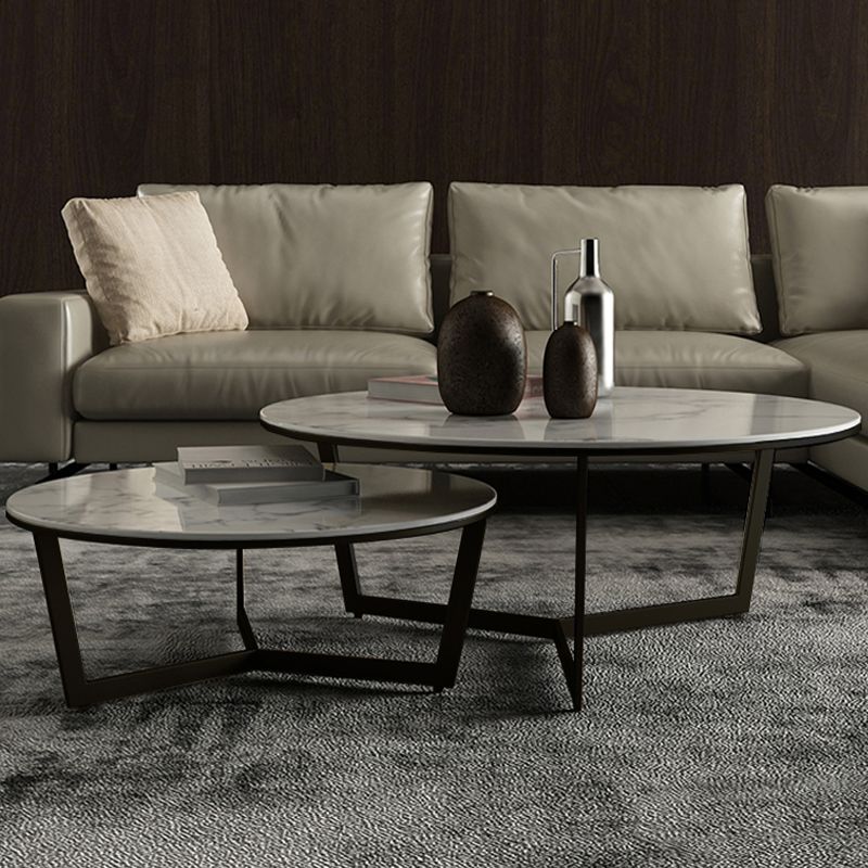 Glam White Frame Coffee Table Round Slate Top Cocktail Table Clearhalo 'Coffee & Accent Tables' 'Coffee Tables' 'coffee_tables' 'furn' 'furn_coffee_tables' 'Furniture' 'Living Room Furniture' 1200x1200_249c703d-25a5-4a9b-91a7-27a84ecde689