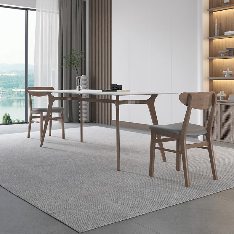 Tavolo bianco in pietra sinterizzato Tavolo da ristorante moderno con base in legno e 4 gambe