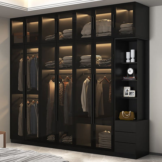 Black Glass Door Cabinet for Bedroom Contemporary Interior Storage Cabinet