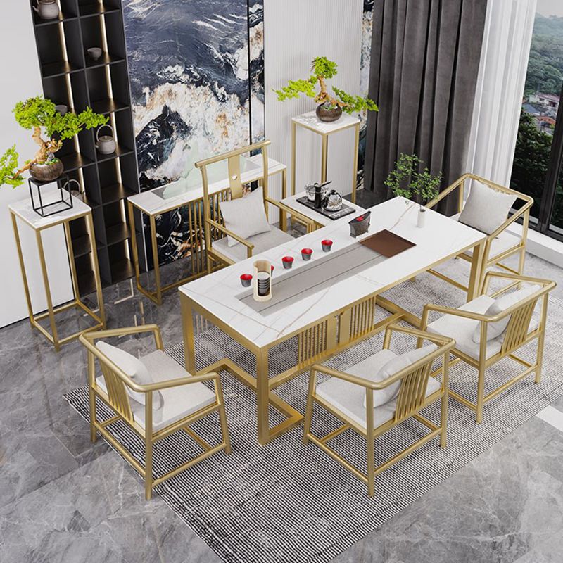 Slate and Metal Table Glam Style Home Rectangular Dining Table