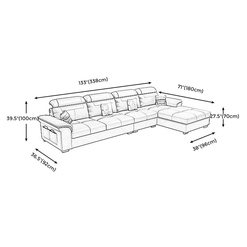 L-shape Faux Leather/Linen Sofa and Chaise Right Hand Facing Sectional with Storage Clearhalo 'furn' 'furn_sectionals' 'Furniture' 'furniture_sectionals' 'Living Room Furniture' 'Sectionals' 1200x1200_24a18f28-65f2-48ad-a595-663e2506f55b