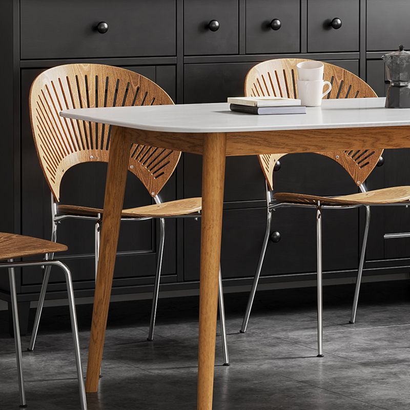 Mesa rectangular moderna de piedra sinterizada con patas de madera para el hogar