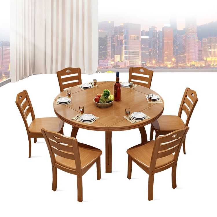 Modern Rubberwood Dinner Table Round 4 Legs Drop-Leaf Table for Home Use Clearhalo ' dining_table' 'Dining Tables & Seating' 'Dining Tables' 'furn' 'furn_dining_table' 'Furniture' 'furniture_dining_table' 'Kitchen & Dining Furniture' 'kitchen&dining_furn' 'kitchen' 'kitchen_dining_table' 1200x1200_24a6fae5-d069-4fd5-8d22-0372ca92e7a6