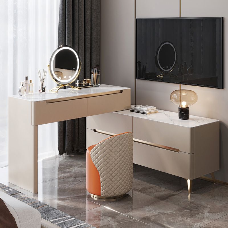 Contemporaneo con cassetto tavolo da toeletta a specchio illuminato per camera da letto metallico