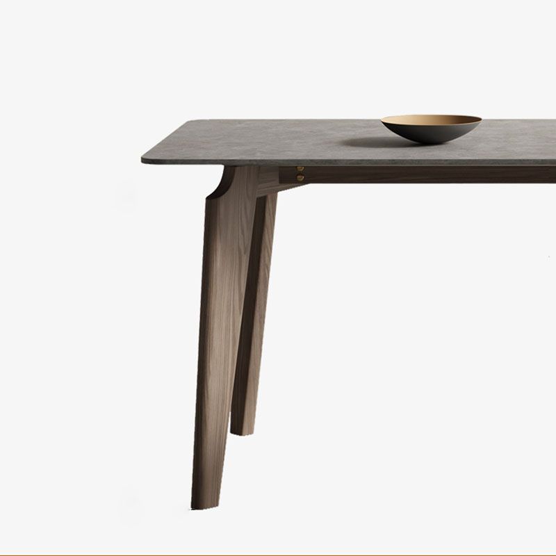 Retro Modern Grey Top Table Solid Wood 4 Legs Dining Room Table