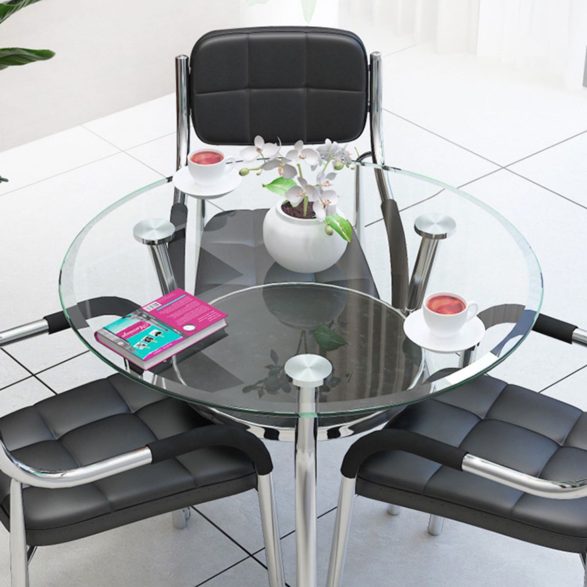 Modern Style Tempered Glass Dining Table Tripod Base Dining Site Table for Dining Room Clearhalo ' dining_table' 'Dining Tables & Seating' 'Dining Tables' 'furn' 'furn_dining_table' 'Furniture' 'furniture_dining_table' 'Kitchen & Dining Furniture' 'kitchen&dining_furn' 'kitchen' 'kitchen_dining_table' 1200x1200_24b80118-39d7-42e6-8705-34c2897d105f