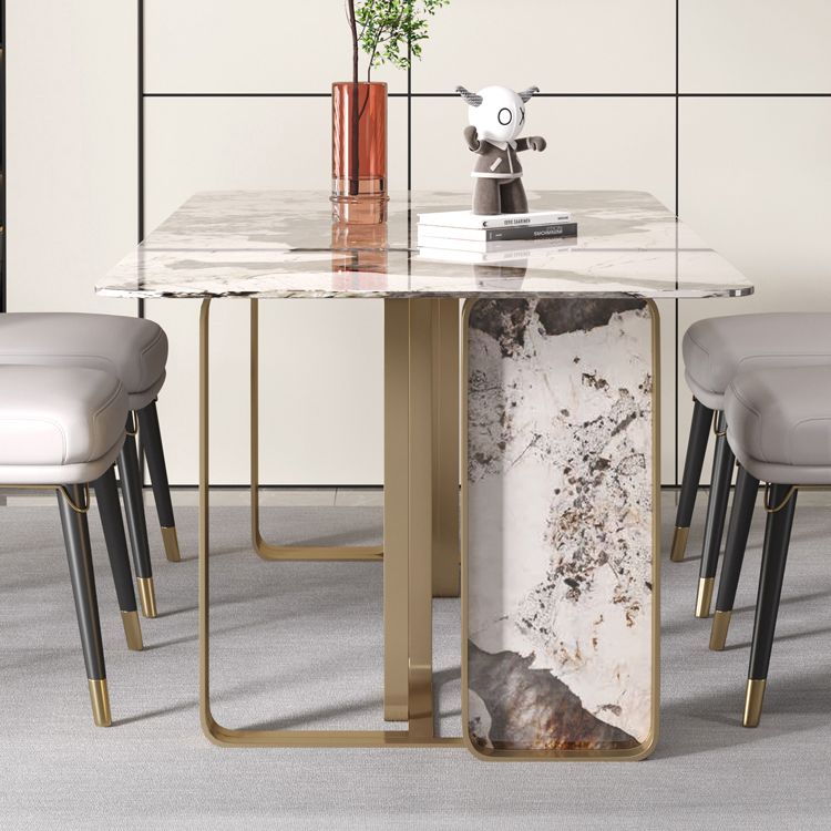 Rectangle Stainless Steel Dining Site Table Traditional Luxury Dinette Table for Home Clearhalo ' dining_table' 'Dining Tables & Seating' 'Dining Tables' 'furn' 'furn_dining_table' 'Furniture' 'furniture_dining_table' 'Kitchen & Dining Furniture' 'kitchen&dining_furn' 'kitchen' 'kitchen_dining_table' 1200x1200_24b9adaf-8faf-4c61-a6d9-8385e2319556